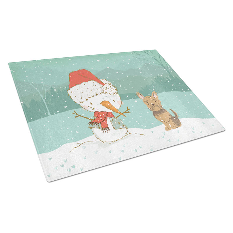 Planche à découper noël bonhomme de neige en verre trempé caroline, Yorkshire avec oreilles coupées