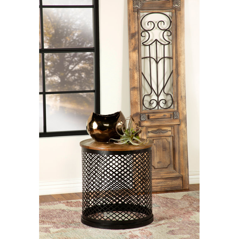 Table d'appoint ronde Chervil avec base cylindrique, Brun