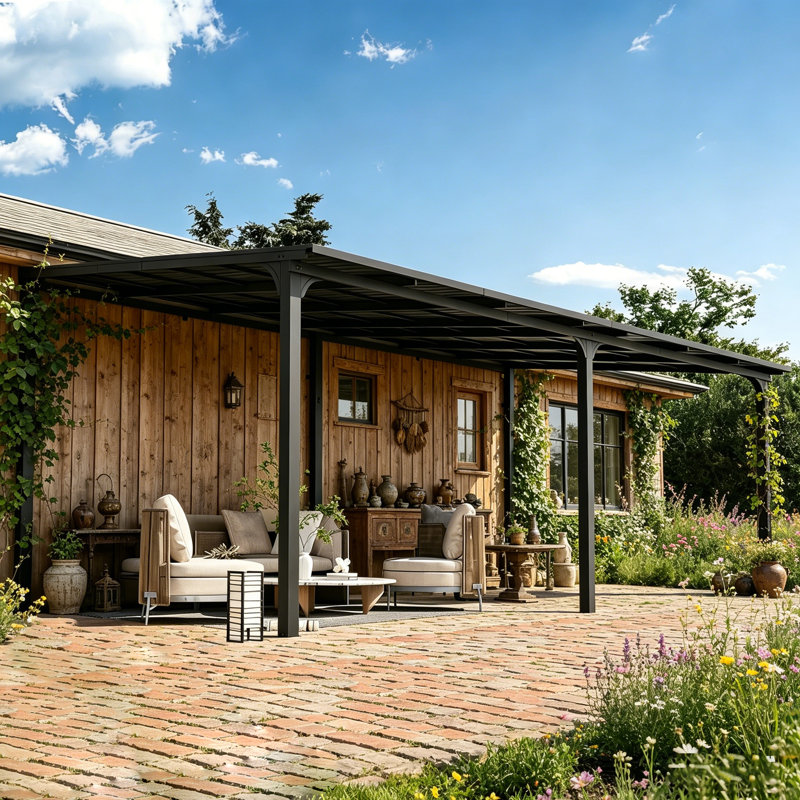 Belmont Lean To Outdoor Patio Gazebo With Steel Slope Roof,EROMMY Hardtop Wall Mounted Metal Frame Pavilion