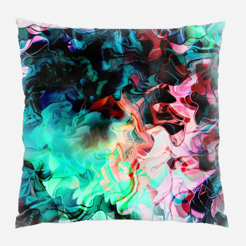 Housse et insert de coussin carré Osbourne, Noir / rose / bleu sarcelle, Microsuède, Intérieur