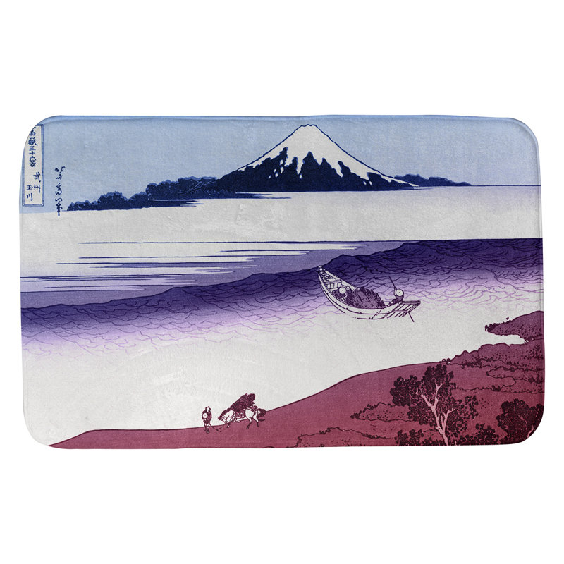 Tapis pour salle de bain antidérapant Clair Tama River in Musashi, l 17 po x L 24 po, Bleu / Rose