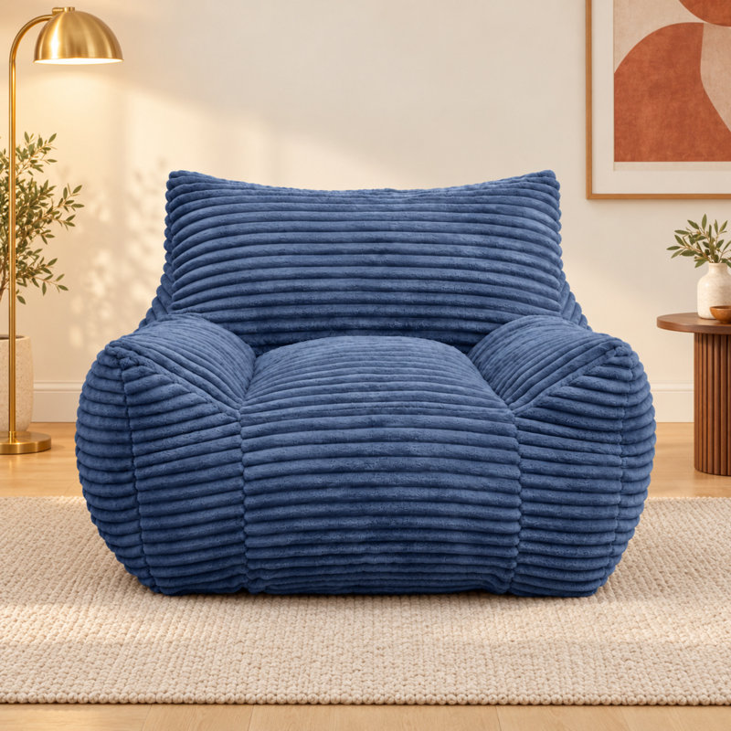 Fauteuil à billes en velours côtelé Compression, Velours côtelé bleu