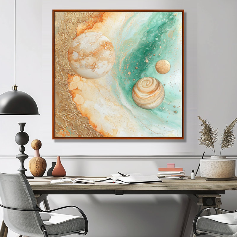 Mystic Glow Of Planets - Art mural imprimé, H 16 po x l 16 po, Impression dans un cadre flottant sans passe-parto, Bronze