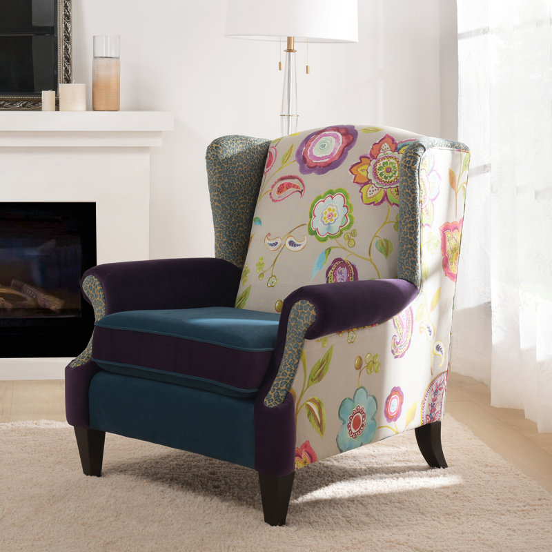 Camborne Upholstered Wingback Chair, Teal Velvet