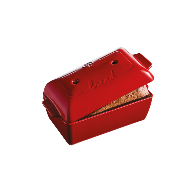 Emile Henry Ceramic Finish 9-Inches Bread Loaf Baker, Dishwasher Safe, Charcoal, Red