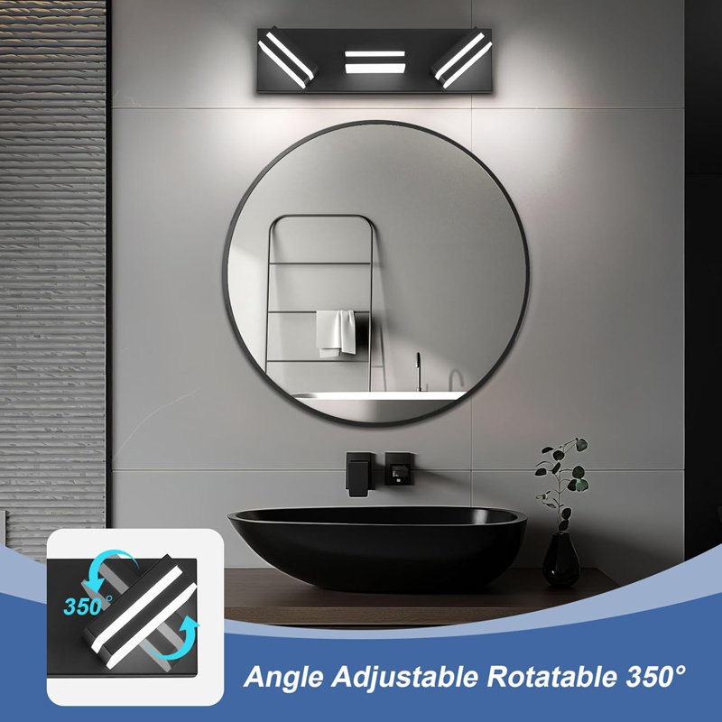 Luminaires de salle de bain modernes à DEL modernes, H 4 po x l 16 po x P 5 po, Noir mat, Trois lumières