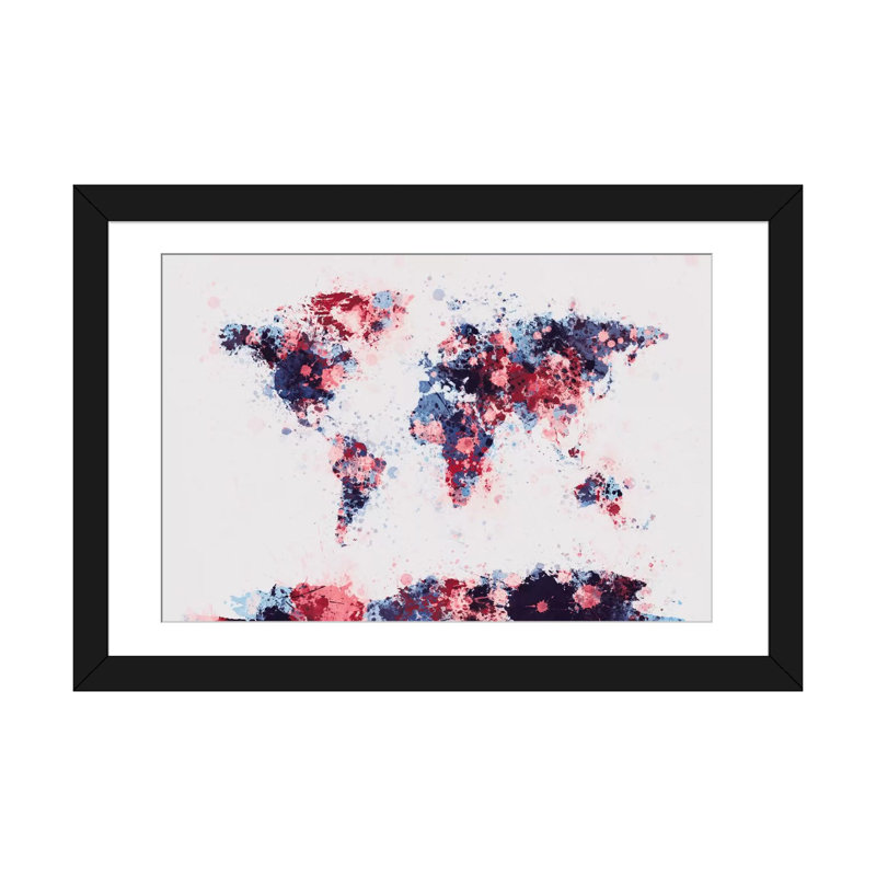 «World Map Paint Drops II» par Michael Tompsett, impression sur toile, H 24 po x l 32 po x P 1 po, Papier d'art encadré noir