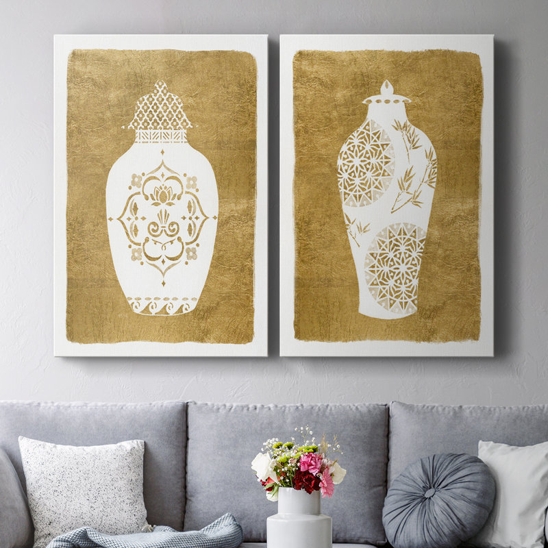 Toile tendue avec châssis Golden Urn I-Premium - prête à être accrochée, H 27 po x l 36 po