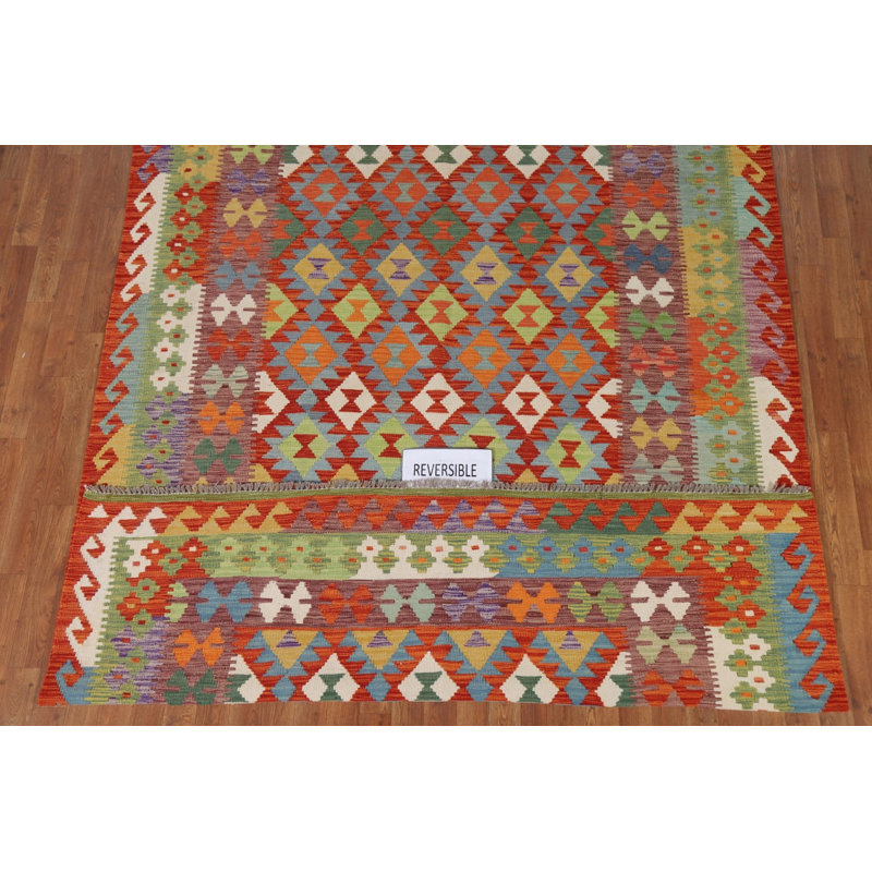 Tapis réversible en laine Kilim 7 x 7