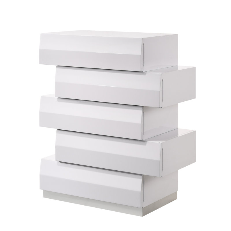 Mcinerney 5-Drawer Geometric Chest, White