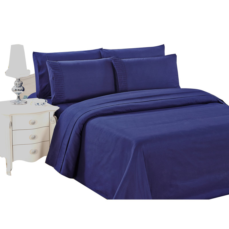 Ensemble de housse de couette avec 1 taie d'oreiller en rayonne de bambou solide toutes saisons 2 pièces Marina, Bleu marine