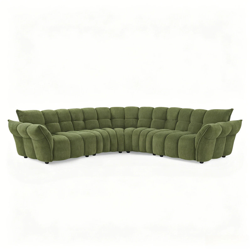 Minimore Modern Style 112.6" W Marigold L Shape 5s Sofa, Green Chenille