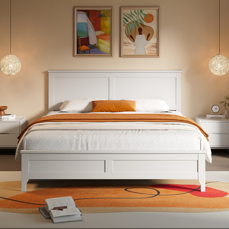 Solid Wood Standard Bed, White, Queen