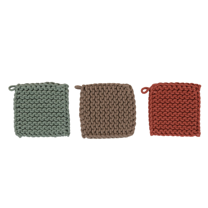 Cotton Crocheted Pot Holder, Gray/ Blue
