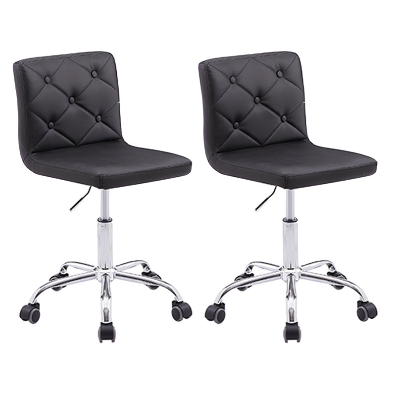 Armless Desk Chair Set Of 2, Mid Back Swivel Office Chair, Adjustable Task Chair With Rolling Wheels And Modern Tufted, Black