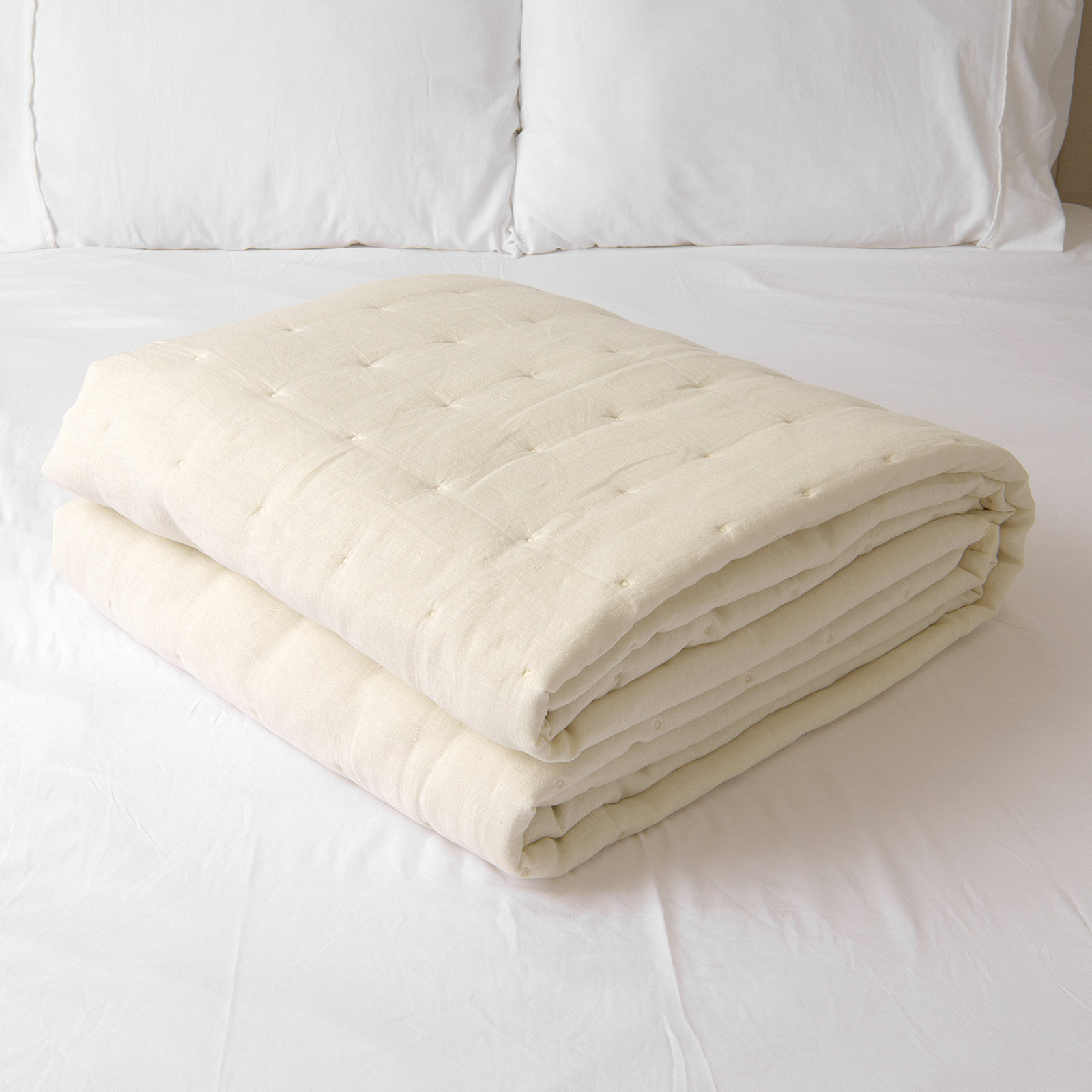 Linen Quilt Set, King Quilt, Ivory
