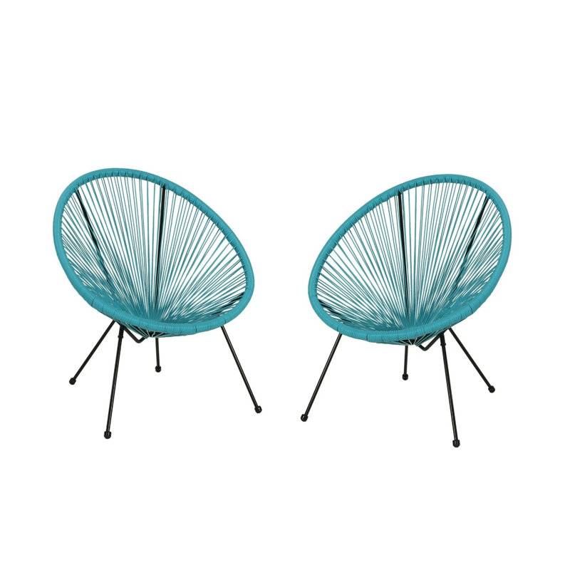 Ensemble de 2 chaises d'extérieur PE en rotin bleu sarcelle avec structure en fer