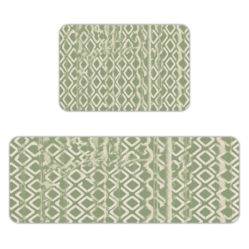 Ensemble de 2 tapis de cuisine à motif de losanges verts