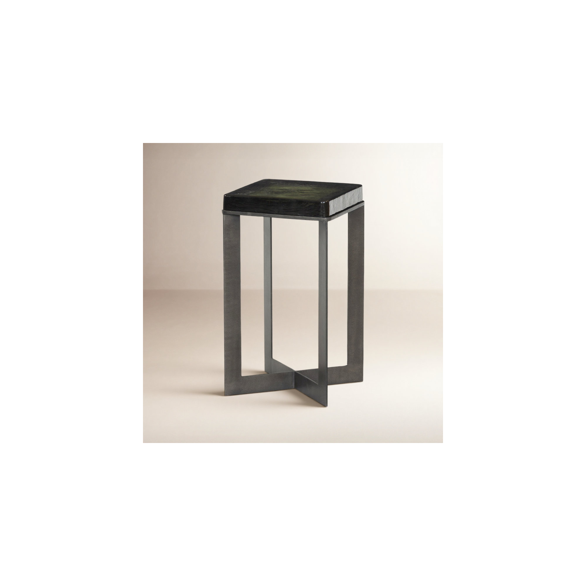 Alexzis Cast Glass End Table-Clear Cast Glass, Moss, Burnished Charcoal