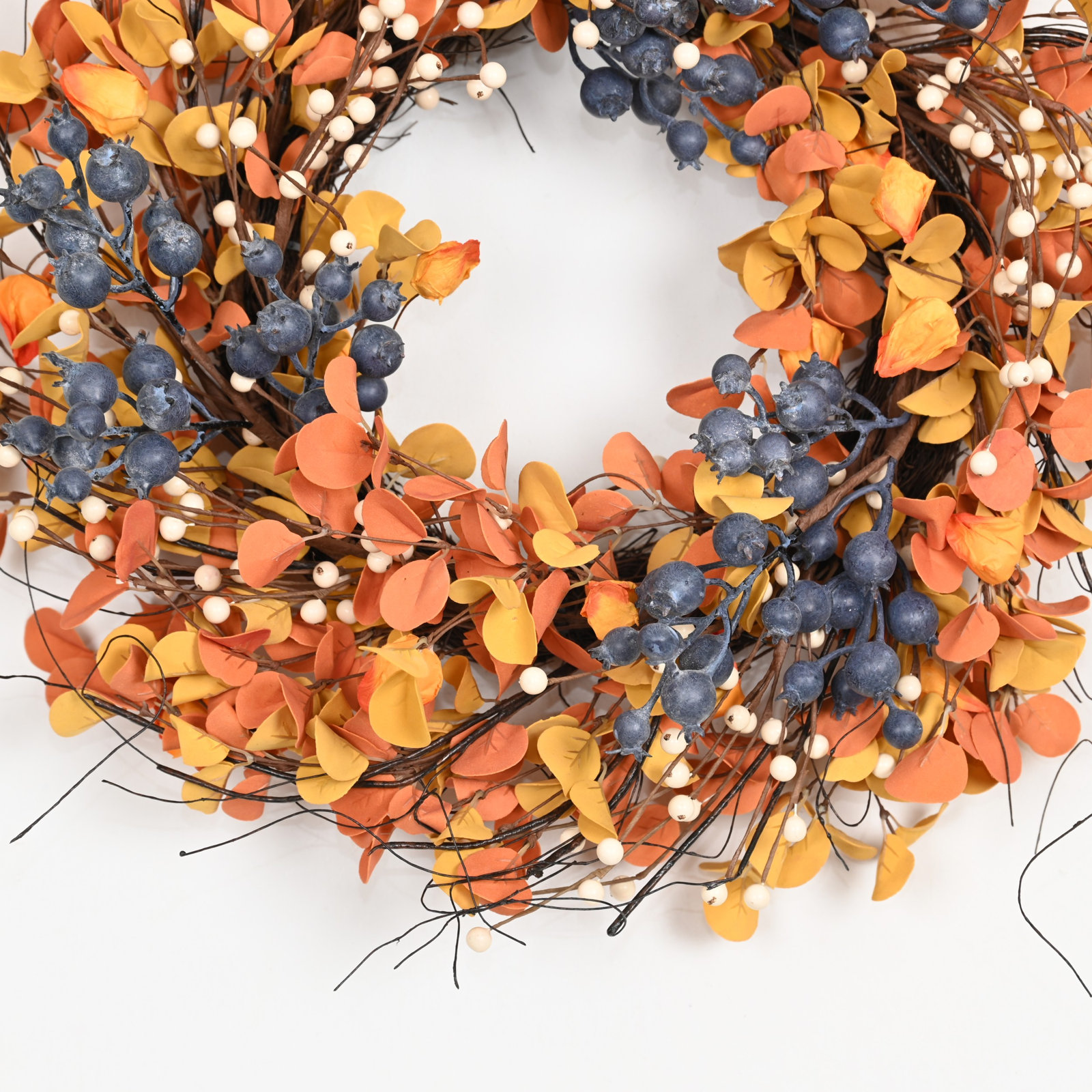 24" Handcrafted Eucalyptus Thanksgiving Wreath, Orange;Blue