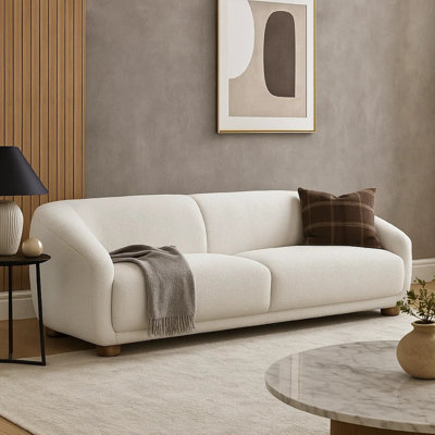 Oliver Loveseat With Round Back Sloped Arms, Soft White Boucle 68 Inch