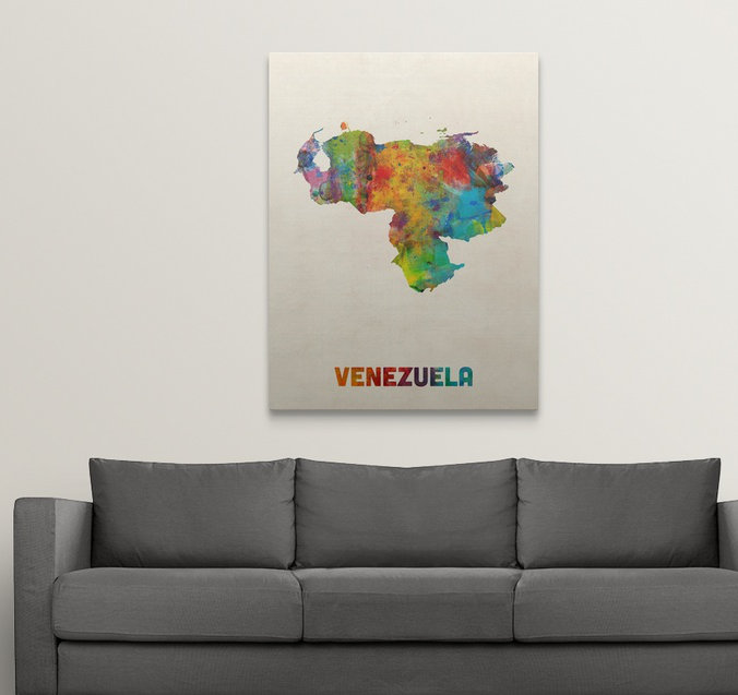Francy, «Venezia Watercolor Map» par Abarca, impression, H 36 po x l 27 po x P 1,5 po, Toile