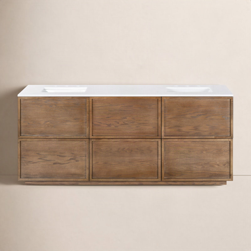 Zeus 72" Double Sink Vanity, Medium Oak