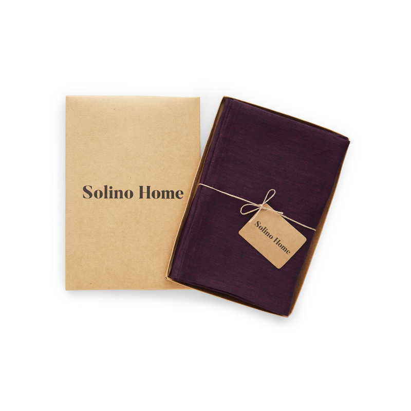100% Pure Linen Dinner Napkins - Athena, Chambray Burgundy