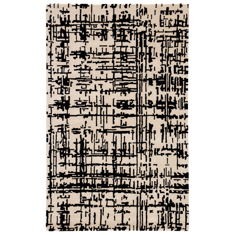 Tapis abstrait touffeté à la main crème, Rectangle 7 pi 10 po x 9 pi 10 po