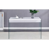 The top of the coffee table is made of MDF and white stickers, and the sides are clear tempered glass