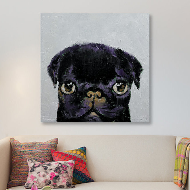 «Black Pug» par Michael Creese - Estampe numérique sur toile tendue avec châssis, H 18 po x l 18 po x P 1,5 po
