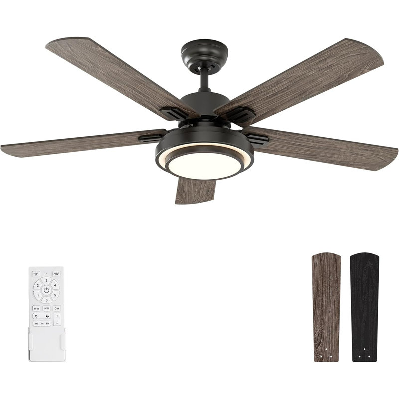 Ceiling Fan With Lights Remote Control, 52 Inch, (5-Blades), Black, Gray
