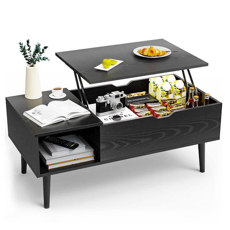 Lift Top Rectangular Coffee Table, 4-in-1 Multi-Function and Large Coffee Table with Storage, Black