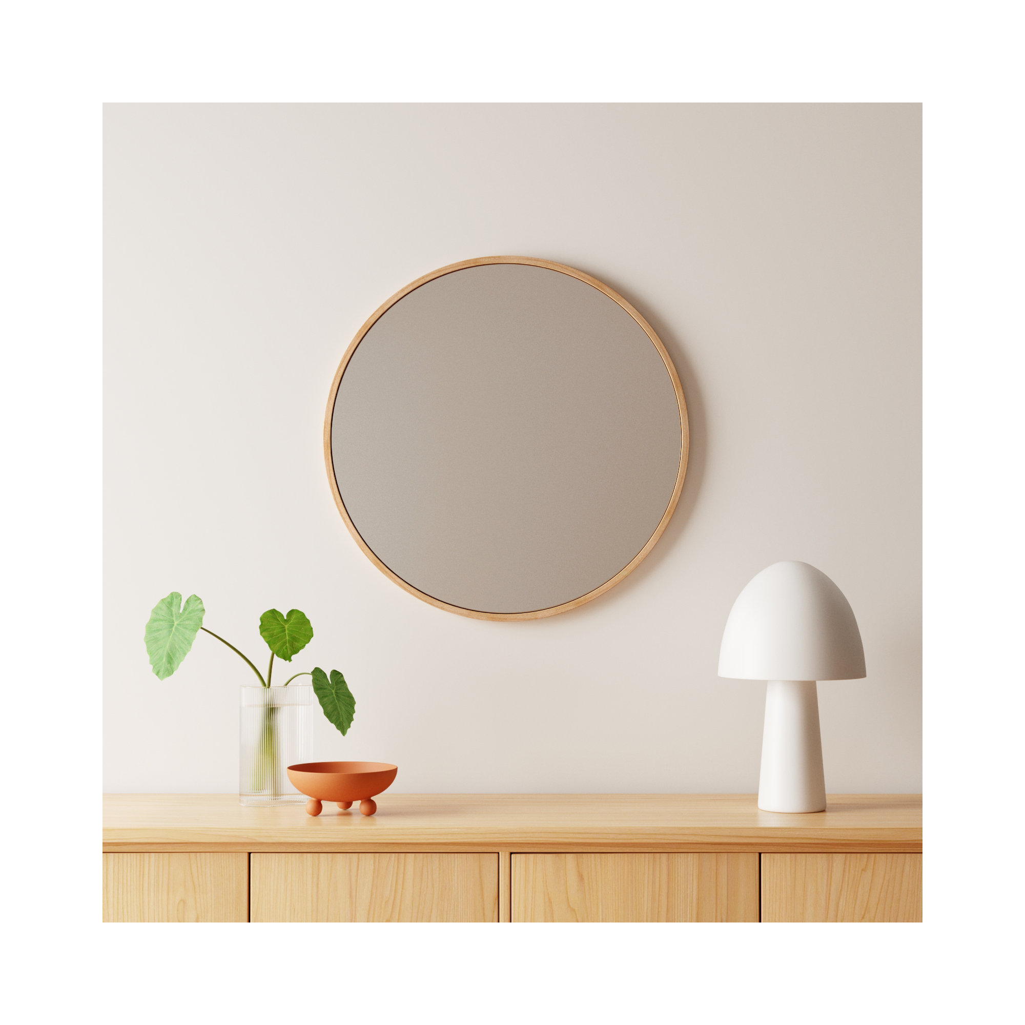 Roberts Mirror, 28" x 28", Brown Wood, Solid Wood