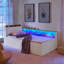 Lit de jour simple en tissu d'ameublement en velours avec tête de lit avec rangement et chargement sans fil, lit de jour multifonctionnel avec deux tiroirs de rangement et lumières DEL-619014217