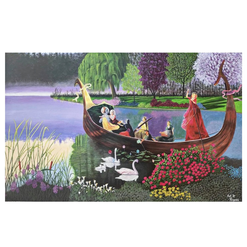 Krishna Gopi sur un bateau | Acrylique sur toile | Décoration murale