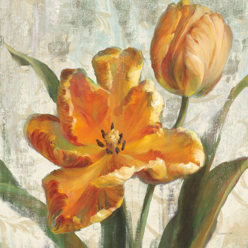 Perroquet tulipe I sur ivoire, H 12 po x l 12 po, Non, Toile tendue