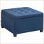 Repose-pieds avec rangement capitonné en tissu bleu marine capitonné, structure en bois d'eucalyptus pour le salon, la chambre à coucher et le vestibule | Bois | Noir