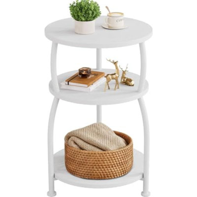 Table de bout ronde à 3 niveaux, table de chevet de 15,7 po | Table d'appoint circulaire pour petits espaces, canapé de 24 po de hauteur, table d'angle en bois pour le salon de la chambre à coucher, blanc