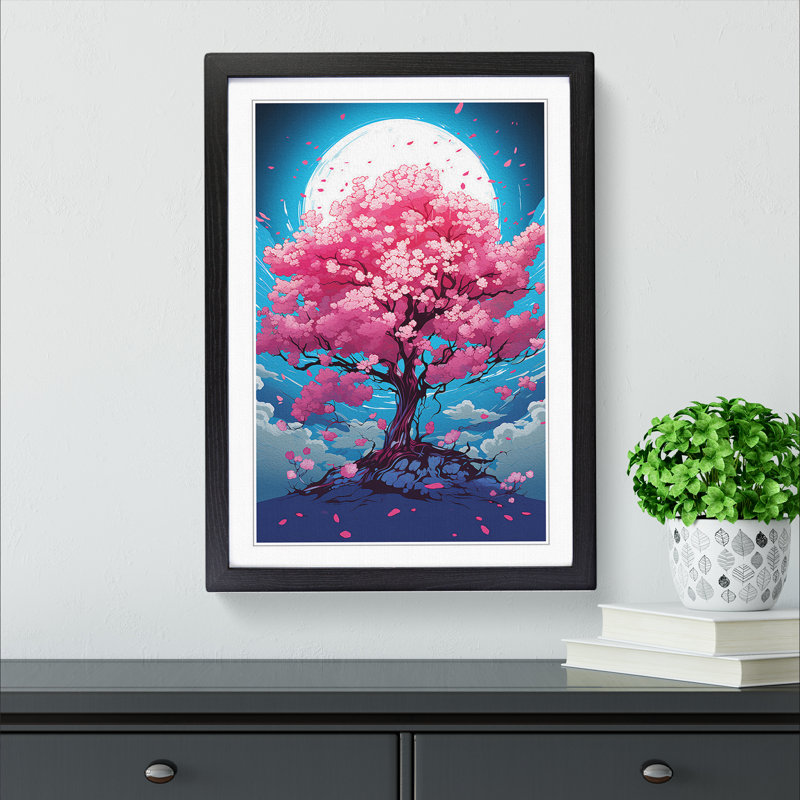 Cherry Blossom Tree Pop No.2 - Single Picture Frame Print on Wood, Black Framed, 64cm H x 46cm W x 2cm D
