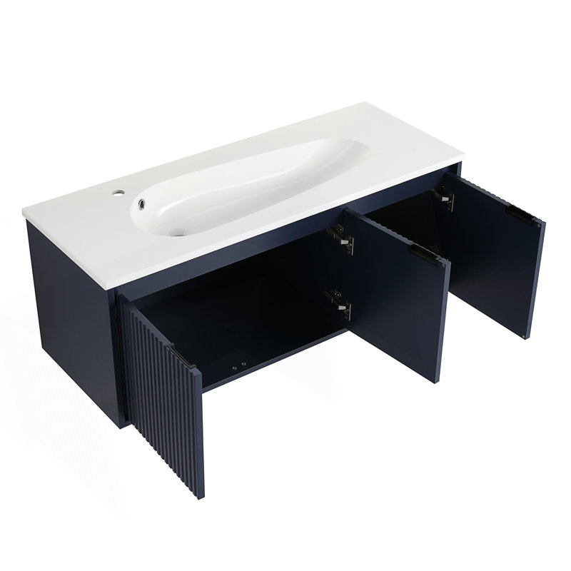 Meuble-lavabo flottant avec lavabo en résine en forme de goutte
