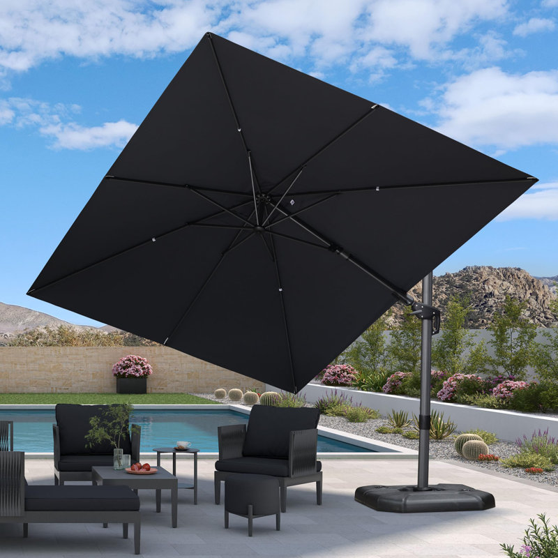 Parasol rectangulaire en porte-à-faux gris pivotant à 360 ° avec rotation à 360 ° 12 'x 9' et pivotant à 360 degrés, Gris