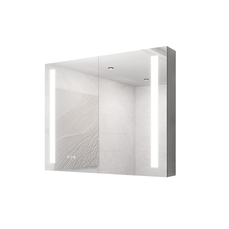 Armoire à pharmacie 36 po x 30 po avec miroir de coiffeuse à DEL, antibuée, encastré ou à fixation en surface, étanche, à intensité variable, aluminium 3000K ~ 6000K