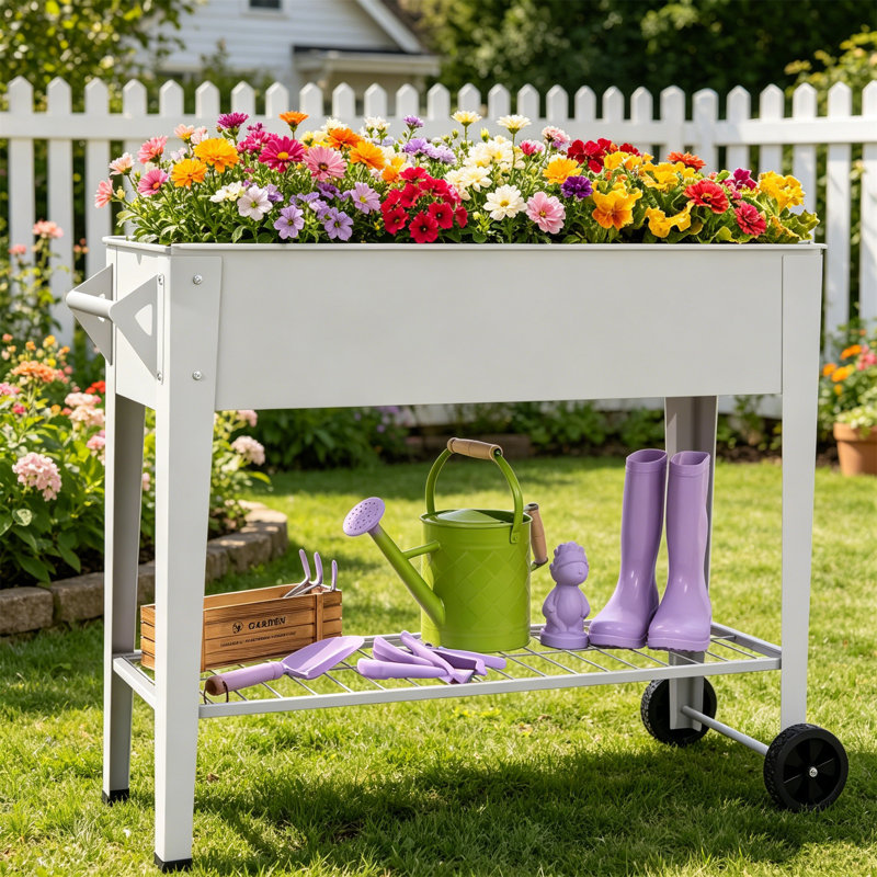 Boîte à fleurs surélevée galvanisée avec pieds et roulettes d'une capacité de 31,6 po x 14,6 po x 37,4 po pour jardin, cour, patio et terrasse