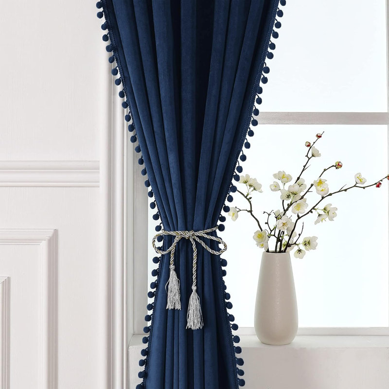 Aleria Velvet Room Darkening Curtain Pair, 52" W x 120" L, Navy