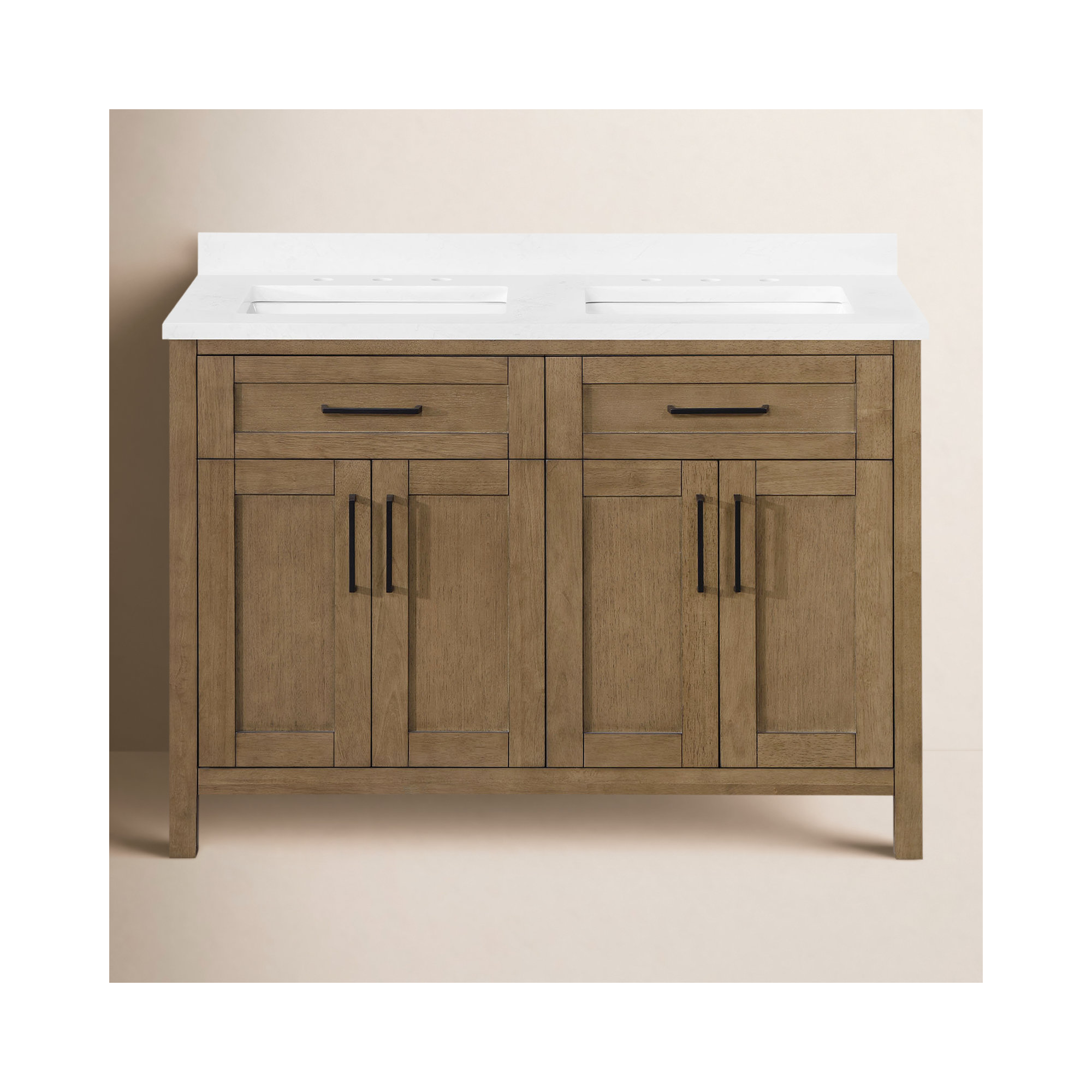 Tahoe 48 In. Double Sink Bathroom Vanity In Brushed Almond Latte, Almond Latte Brushed, Matte Black, Yves