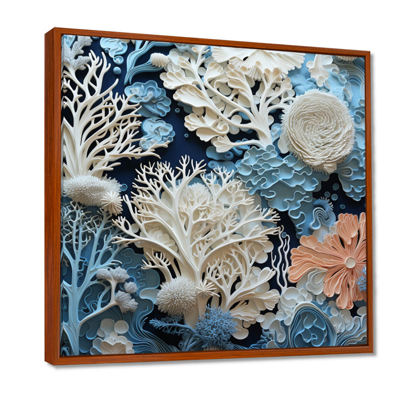 Under Water Blue and White Corals Collage I - Coastal, reproduction sur toile encadrée, H 36 po x l 36 po x P 1,5 po