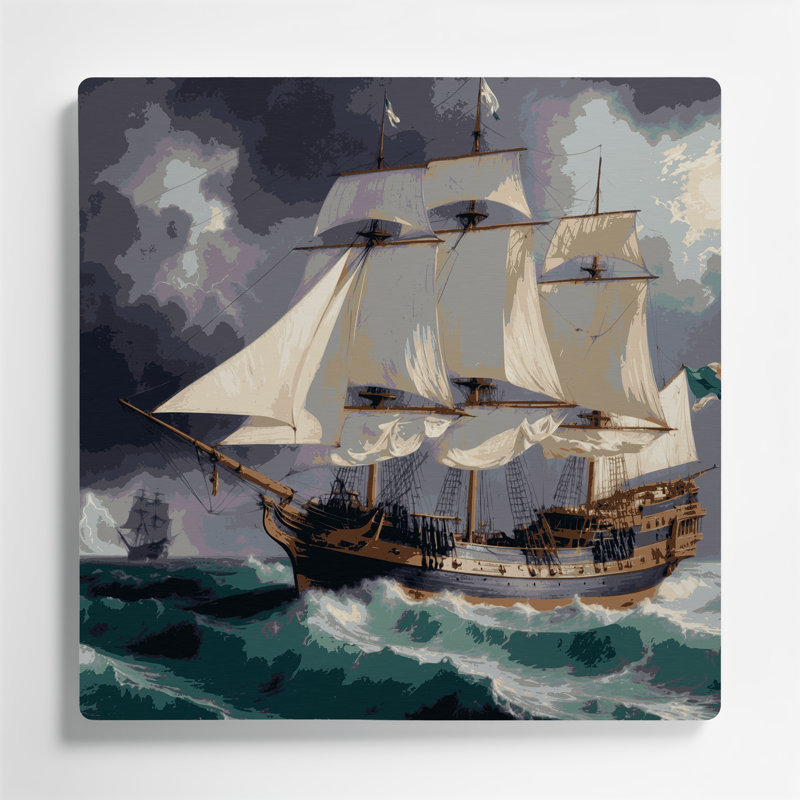 Art mural bleu nautique, H 32 po x l 32 po, Maritime historique