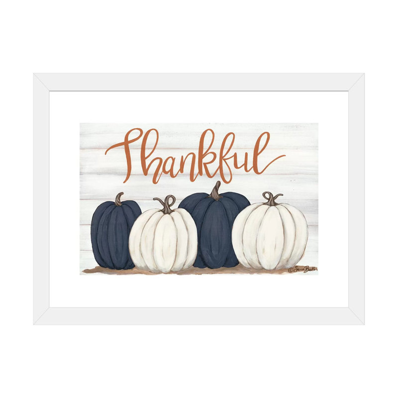 «Thankful Pumpkins» par Sara Baker - reproduction d'art, H 24 po x l 32 po x P 1 po, Papier encadré blanc, Blanc