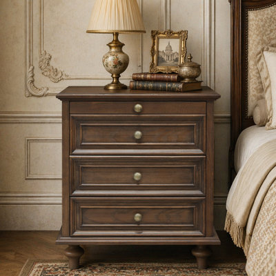 Tables de chevet Farmhouse avec 4 tiroirs, table de bout avec rangement en bois et tablette coulissante dissimulée, grande table d'appoint avec 4 pieds en bois massif et poignée en métal, assemblage facile